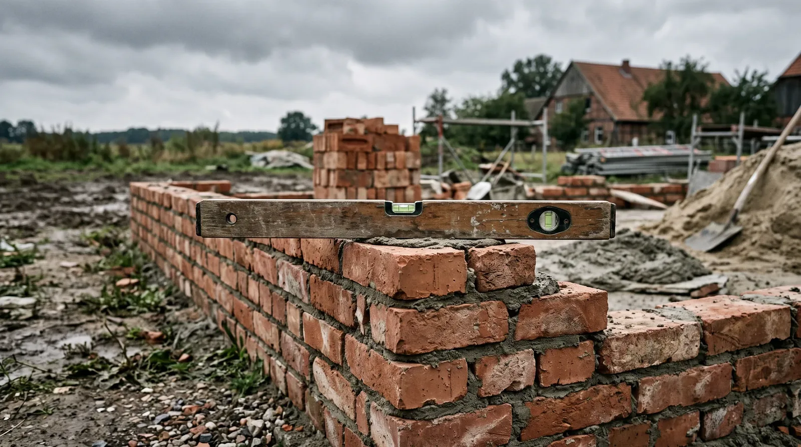 Handwerker notiert Arbeitszeiten auf einem Stundenzettel neben Werkzeug und Angebotsmappe